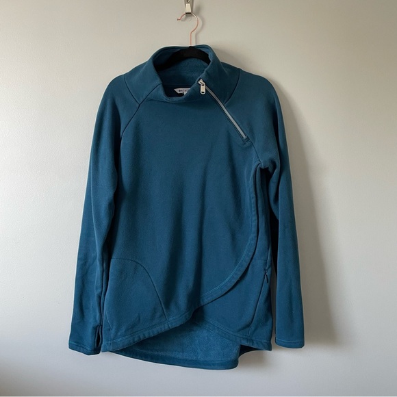 Athleta Cozy Karma Asym Pullover Fleece Teal Blue Size Medium - Picture 1 of 11